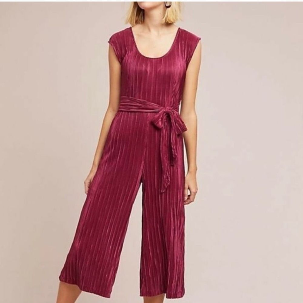 Anthropologie Maeve Sonata Wide Leg Pleated Cropped Jumpsuit sz 6 NWT